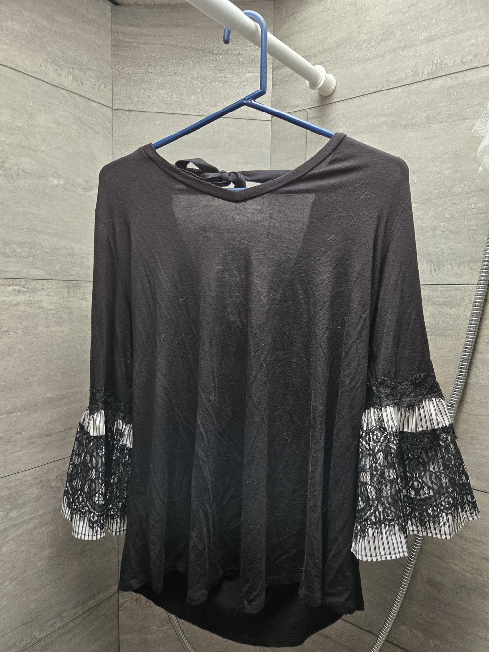 Olivia Sky Black Long-Sleeve Top with Lace Bell Sleeves